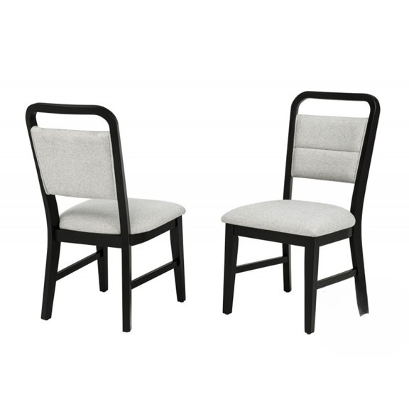 Contemporary Dining Chair Set of 2, Polyester Fabric Kitchen Side Chair Wood Frame Curved Back Design, Black/Gray