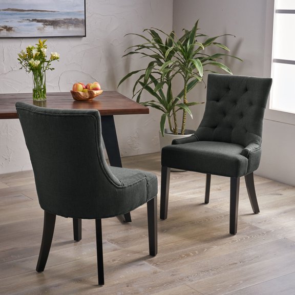 Contemporary Dining Chair Set of 2 | Used in Family Dining Rooms | Comfortable Upholstered Fabric with Tufting | Tapered Legs for Stability and Style