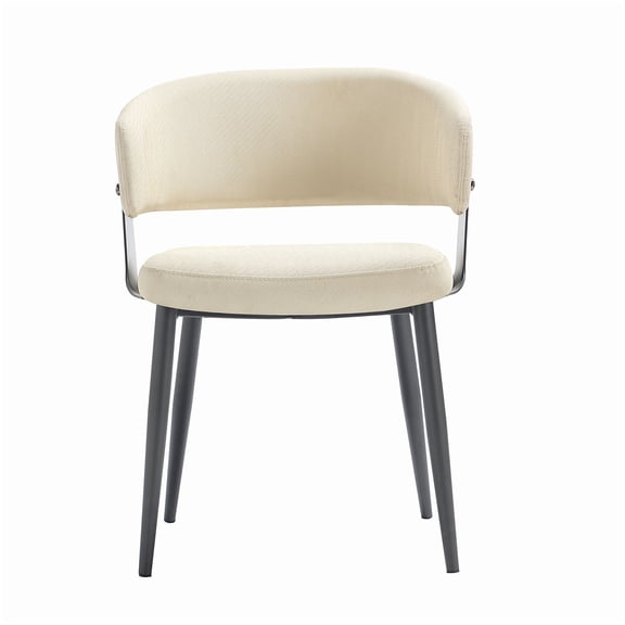 Contemporary Dining Chair with Open Back - Sand Faux Leather & Grey Metal, Comfortable Seat