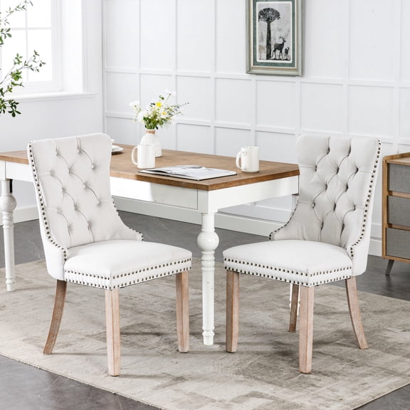 Contemporary Dining Chairs | American Style for Dining Spaces | Solid Rubberwood and Linen Construction | Tufted Design for Aesthetic Appeal