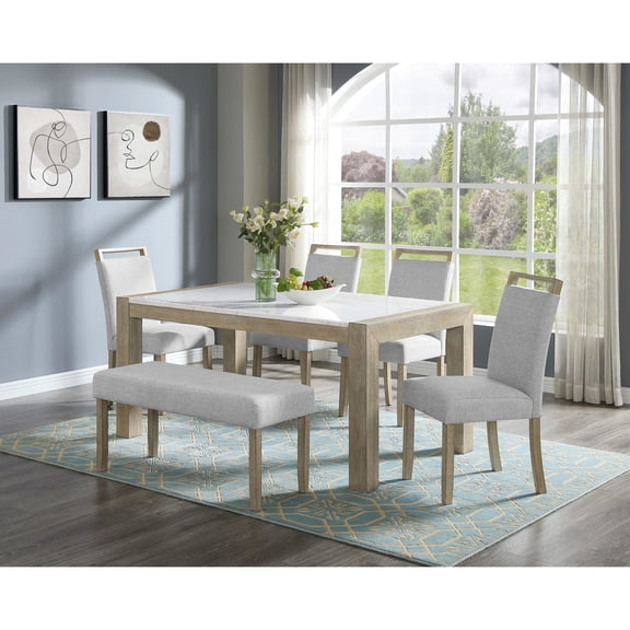 Contemporary Dining Furniture Set | Perfect for Modern and Transitional Spaces | Full Back Upholstered Chairs and Marble Table | Solves the Problem of Incompatible Dining Pieces