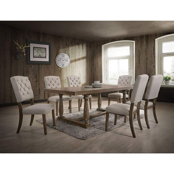 Contemporary Dining Room Furniture 7pc Dining Set Rectangular Table Upholstered Tufted 6 Side Chairs Casual Style