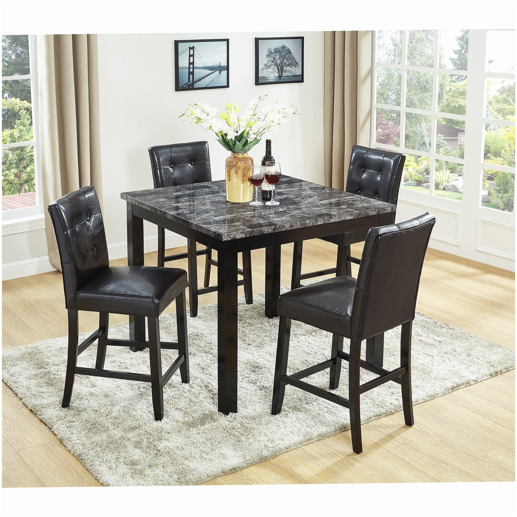 Contemporary Dining Set: 5-Piece Gray Square Table &amp; Chairs, Counter ...