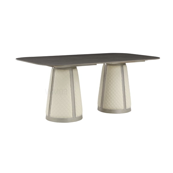 Contemporary Dining Table with Stone Gray Top & Champagne Metal Legs, Quilted Cone Base