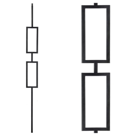Contemporary Double Rectangle (Contractor Pack of 10) Stair Iron Balusters Modern Hollow Metal Railing Spindles 1/2" x 44" Tall Real Black NOT Matte