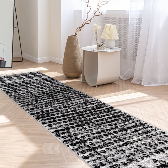 Contemporary Drop Collection Area Rug in Black Color and Rectangle, Runner Shape