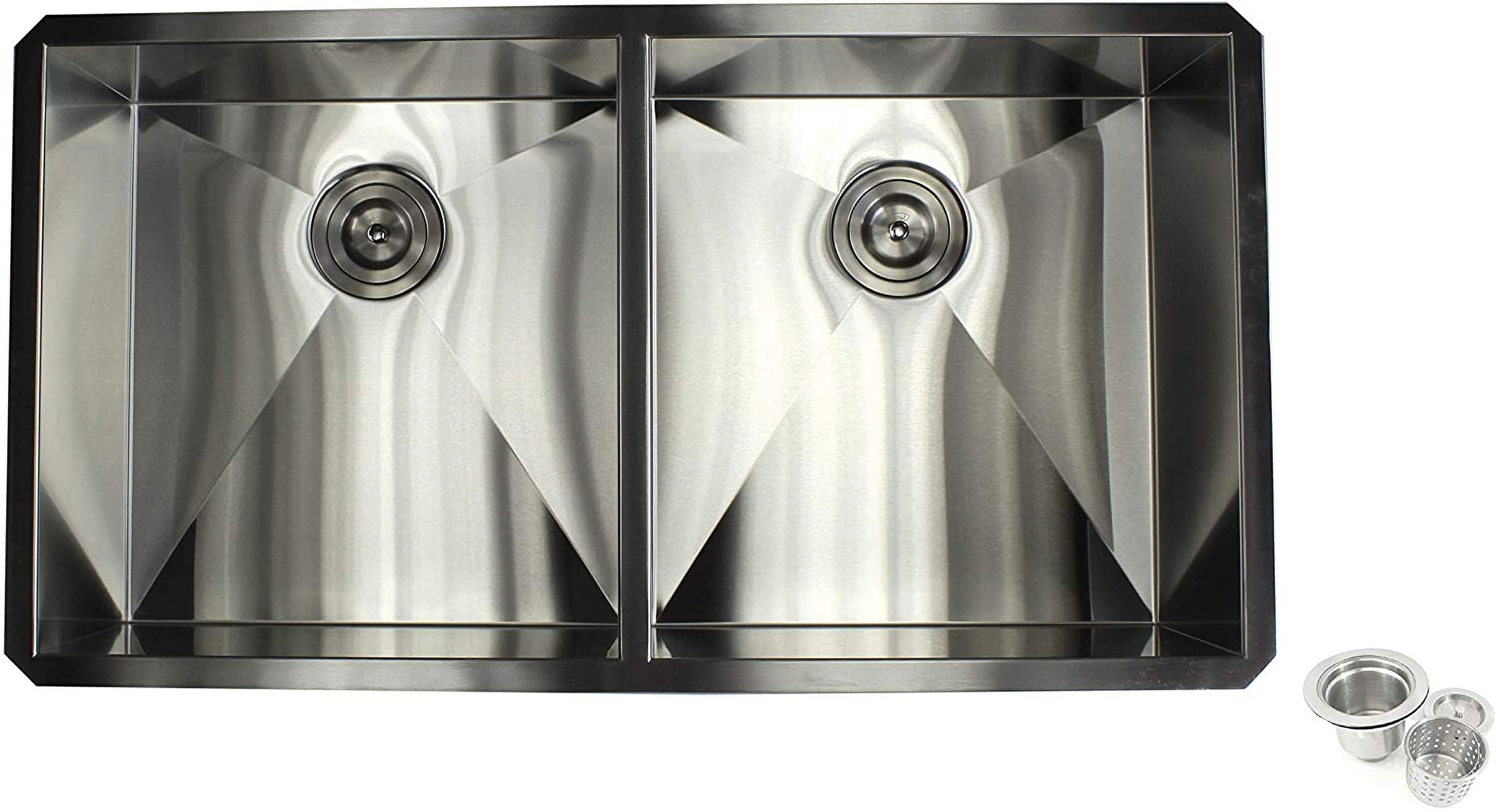 Contemporary Durable Zero 16 Gauge Stainless Steel Double Bowl Undermount Kitchen Sink with Lift