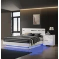 thumbnail image 1 of Contemporary Eastern King Size Bed 2x Nightstands 3pc Set White Finish High Lacquer Coating Low Profile Platform Bed LED, 1 of 9