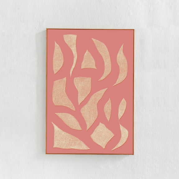 Contemporary Eclectic Wall Decor Raspberry Pink Abstract Shapes Art Print, Stretched Canvas Size 8x12