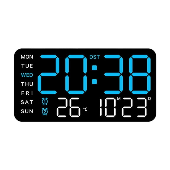 Contemporary Electronic Wall Clock With LED Screen Time Date Temperature 2 Alarm 12/24 Hour Format Adjustable Brightness