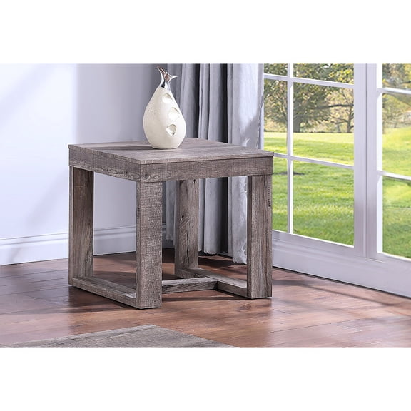 Contemporary End Table | Adds Style to Living Room | Rustic Brown Gray Wooden Finish | Solves Lack of Functional Furniture