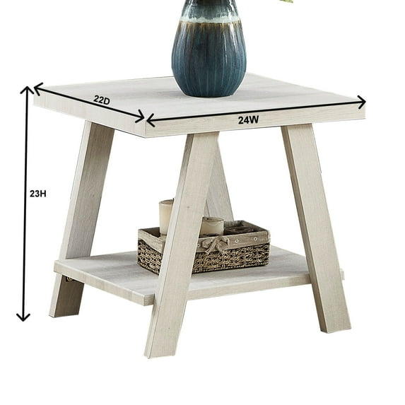 Contemporary End Table In White, With Under Shelf Storage Wood Extra Included