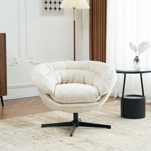 Christopher Knight Home Contemporary Ergonomic Upholstered Chenille 360° Swivel Club Chair with Metal Base, Beige