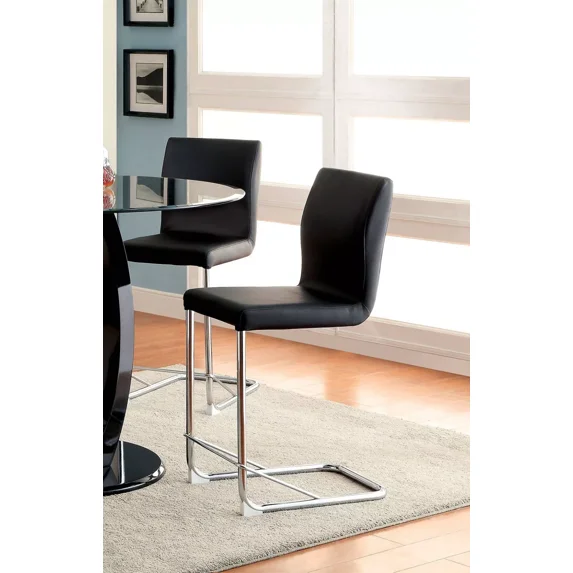 Contemporary Eye Catching Black Leatherette 6pc Counter Height Chairs Metal Chrome Frame Padded High Chairs Dining Room