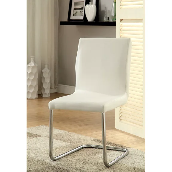 Contemporary Eye Catching White Leatherette 2pc Chairs Metal Chrome Frame Padded Side Chairs Dining Room