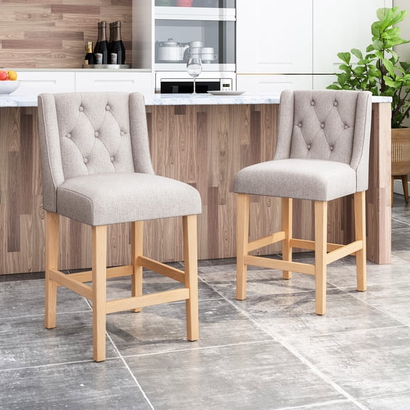 Contemporary Fabric Counter Stools | Ideal for Kitchen Counter with Diamond Stitch and Wingback | Made of Natural - Grain Rubberwood | Addresses the Need for Long - lasting Furniture
