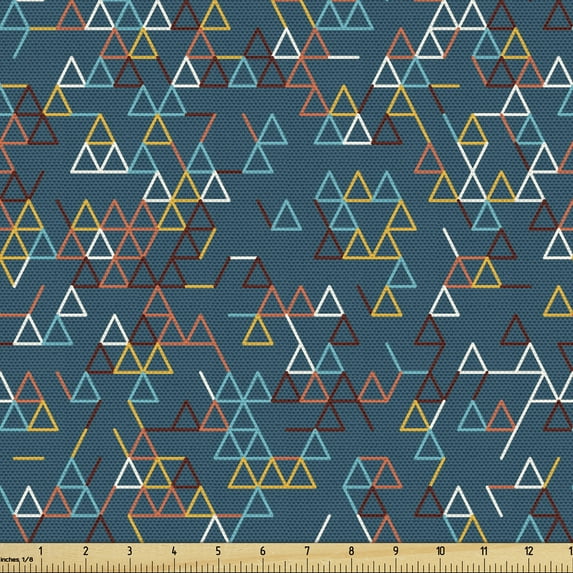 Ambesonne Modern Fabric by the Yard Upholstery, Triangles in Many Colors, 10 Yards, Dark Teal and Multicolor