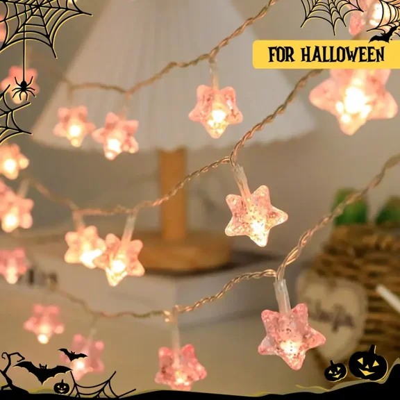 [Contemporary Fairy Lights] Pink LED Star Fairy Lights | Twinkling Stars | No Plug Needed | Multi-Occasion Indoor Decorative Lighting for Bedroom, Parties, Weddings, Christmas, Ramadan