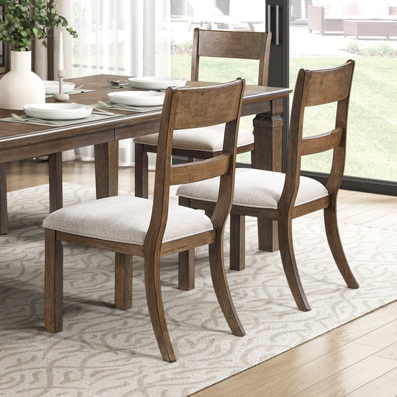 Set of 2 Contemporary Farmhouse Dining Side Chairs, Light Brown Wood Frame, Light Gray Upholstered Seat, 250lbs Capacity, 19"W x 24"D x 38"H, Ideal for Dining Rooms