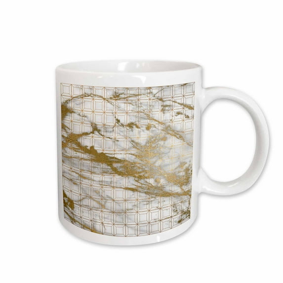 3drose, Contemporary Faux Gold Squares on a Marble Background, 11oz Mug