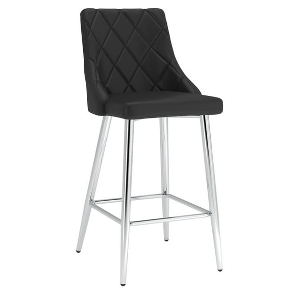 Contemporary Faux Leather 26" Counter Stool Set of 2 Black and Chrome