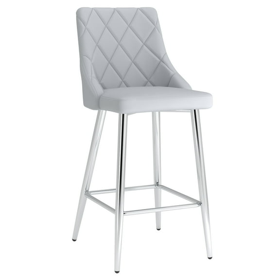 Contemporary Faux Leather 26" Counter Stool Set of 2 Grey and Chrome