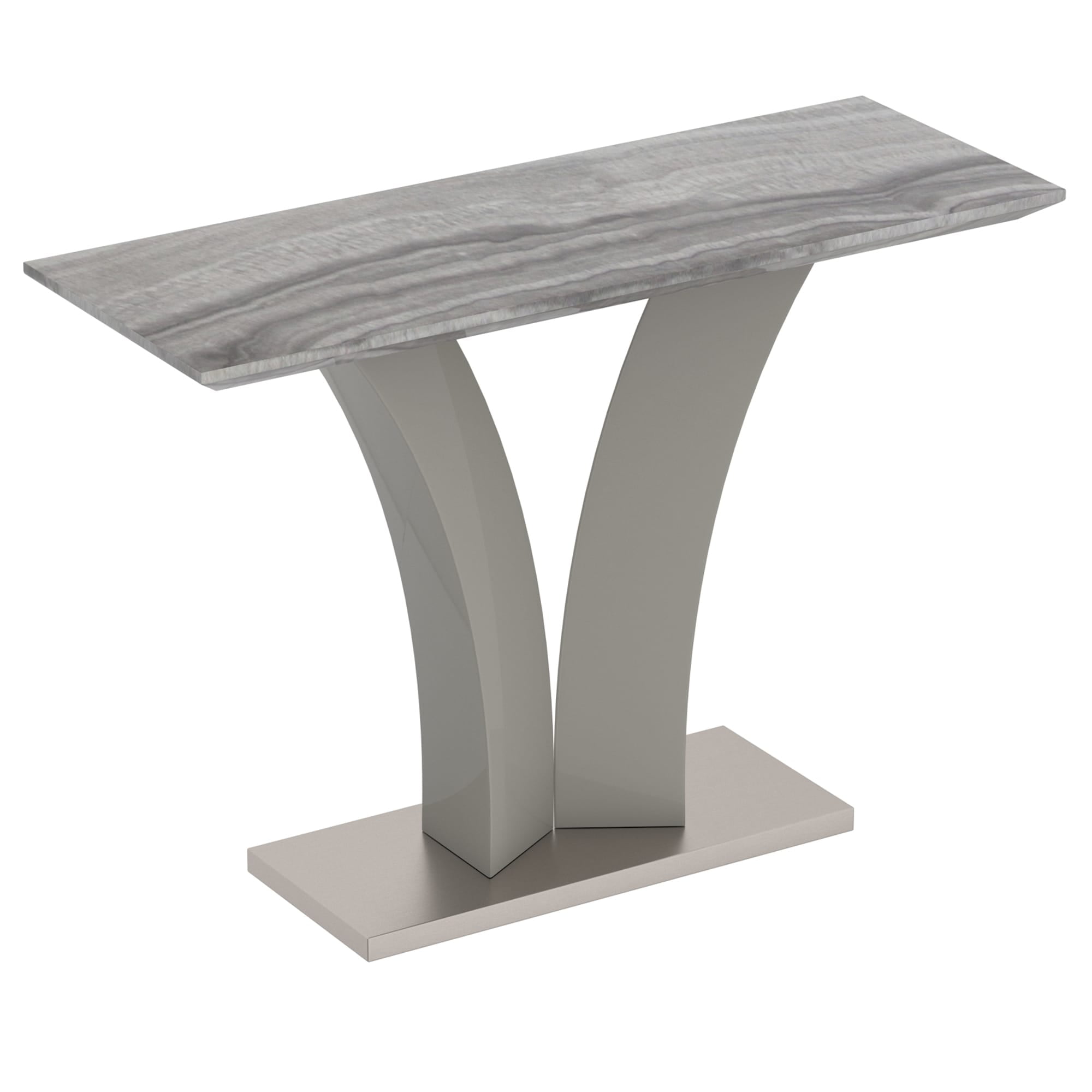Light Grey Faux Marble and Stainless Steel Console Table with Geometric Base