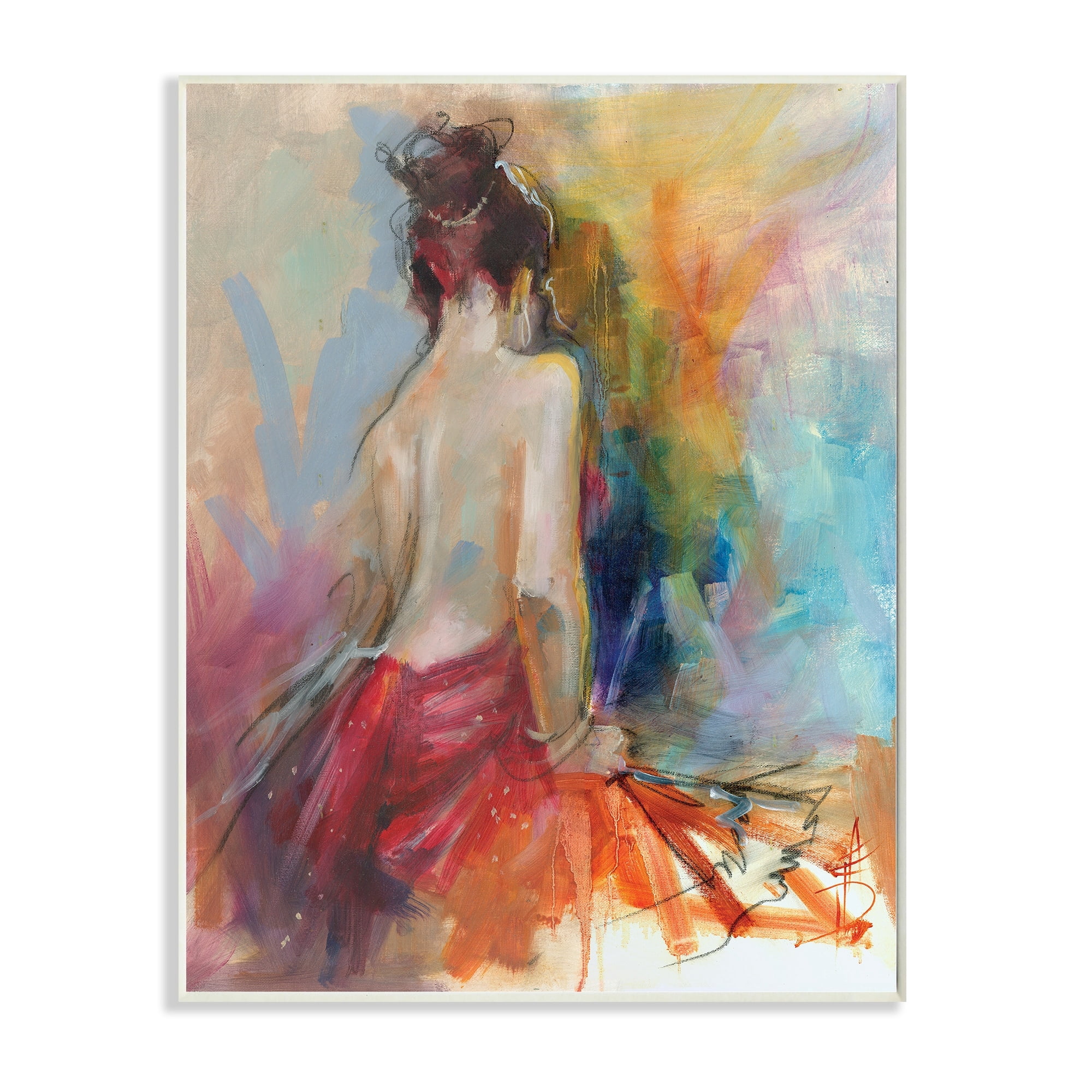 Contemporary Female Pose Energetic Brush Strokes 13 in x 19 in Framed Painting Art Print, by Stupell Home Décor