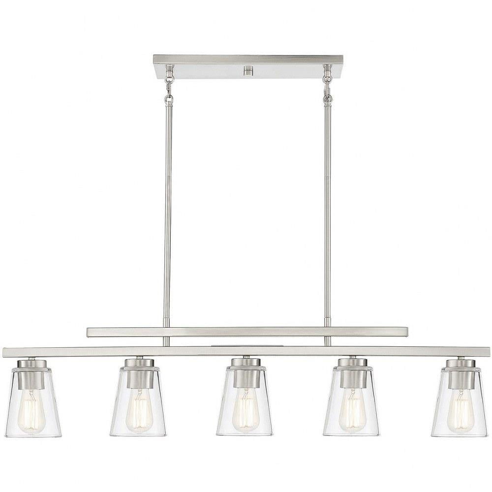 Calhoun Symmetrical Satin Nickel 5-Light Linear Chandelier