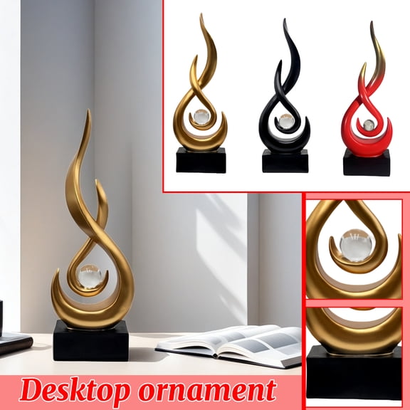 Contemporary Flame Resin Statue, Modern Art Decor Sculpture for Living Room, Fire-Themed Shelf Decor, Elegant Home Office Accent, 11.22" H (Red)