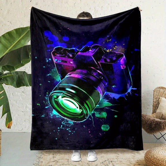 Contemporary Flannel Digital Print Camera Blanket Soft Non woven Fabric Throw Cartoon Pattern Ideal for All Seasons Great Gift for Photographers