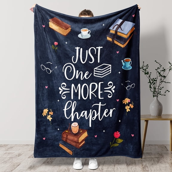 Contemporary Flannel Throw Blanket for Book Lovers, Machine Washable, Digital Print "Just One More Chapter" Design, Multipurpose Cozy Knitted Blanket for All Seasons, Perfect Gift for Readers