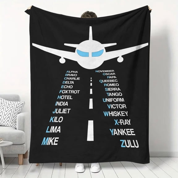 Contemporary Flannel Throw Blanket with Airplane Design, Hypoallergenic, All-Season Multipurpose Soft Cozy Plush, Digital Print Polyester Knit