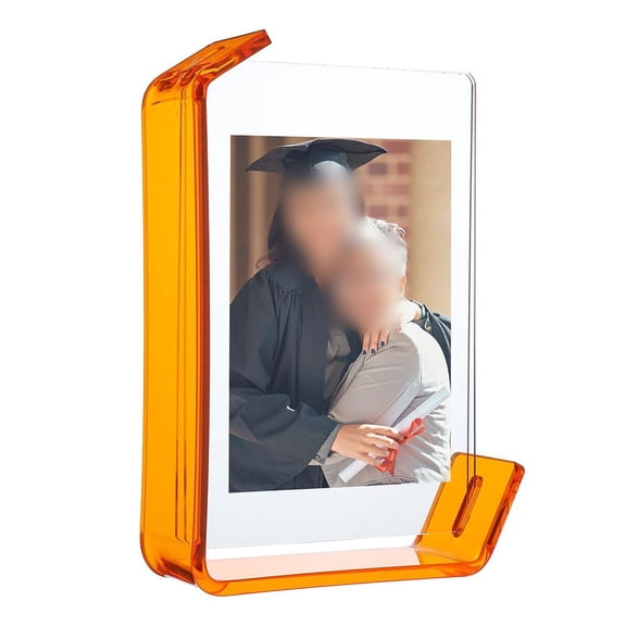 Contemporary Floating Acrylic Picture Frame with Double Sided Photo Display for Tabletop, L Shaped Design Allows Both Vertical and Horizontal Orientation with Easy Photo Insertion (Orange)