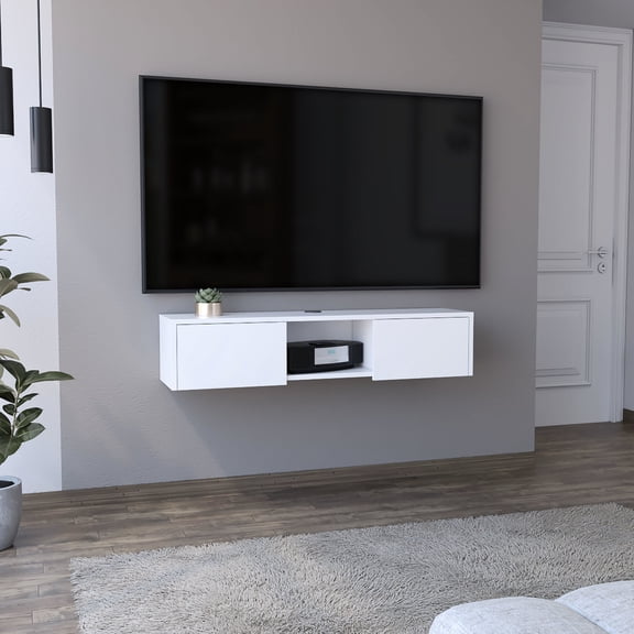 Contemporary Floating TV Stand / Store Items in Enclosed Side Storage