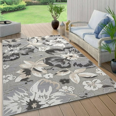 World Rug Gallery Bergamo Contemporary Floral Indoor/Outdoor Area Rug - Gray 7'10" x 10'