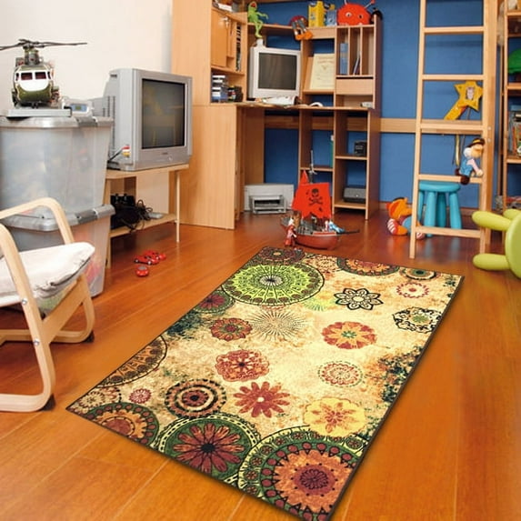 Contemporary Floral abstract Bright Color Non-Skid Area Rug 3'3"x5'