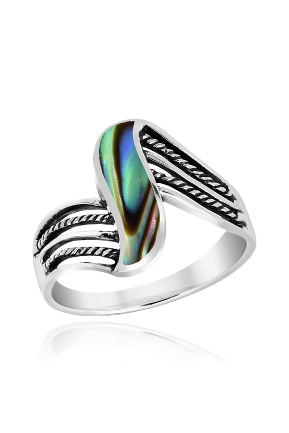 Contemporary Flowing Waves Abalone Shell Inlay Sterling Silver Ring-8