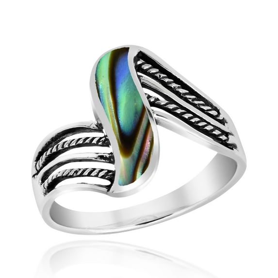 Contemporary Flowing Waves Abalone Shell Inlay Sterling Silver Ring-8