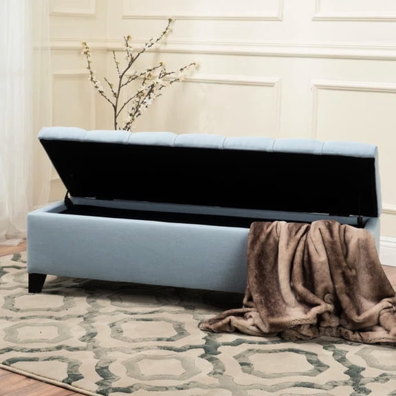 Contemporary For Living Areas - Blue Fabric, Storage, 51"w X 17.5"d 17"h Foyer Fabric Bedroom Button With