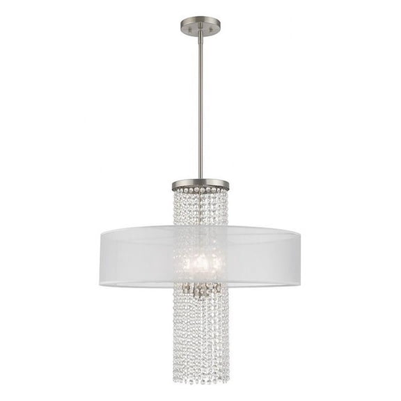 Contemporary Four Light Chandelier-Brushed Nickel Finish-White Shade Color Bailey Street Home 218-Bel-3110239