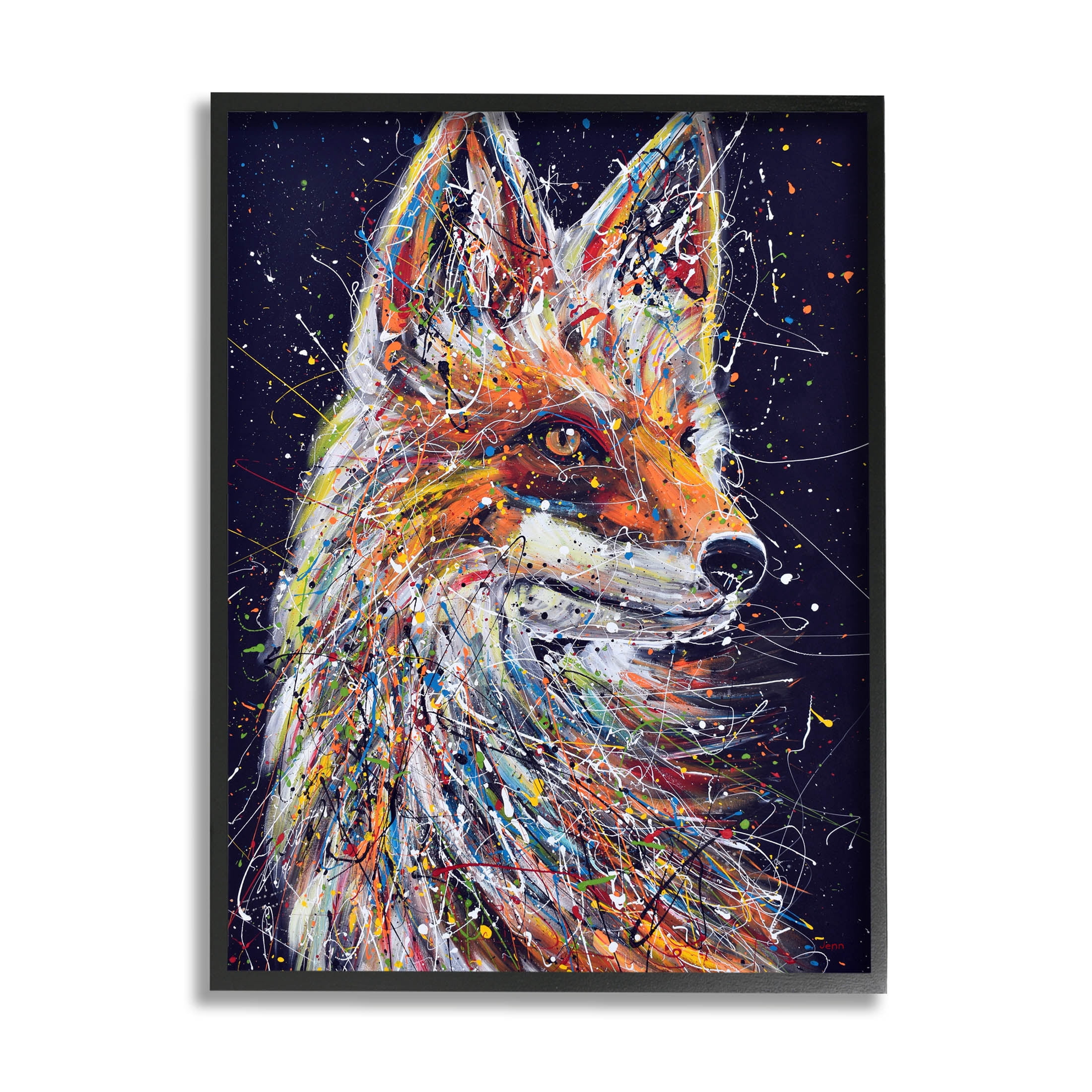 Contemporary Fox Urban Splatter Animals & Insects Painting Black Framed Art Print Wall Art