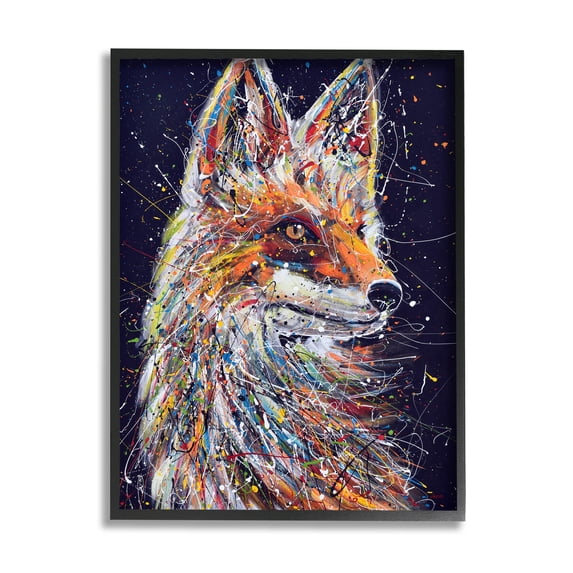 Contemporary Fox Urban Splatter Animals & Insects Painting Black Framed Art Print Wall Art