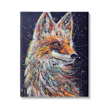 Contemporary Fox Urban Splatter Animals & Insects Painting Gallery Wrapped Canvas Print Wall Art