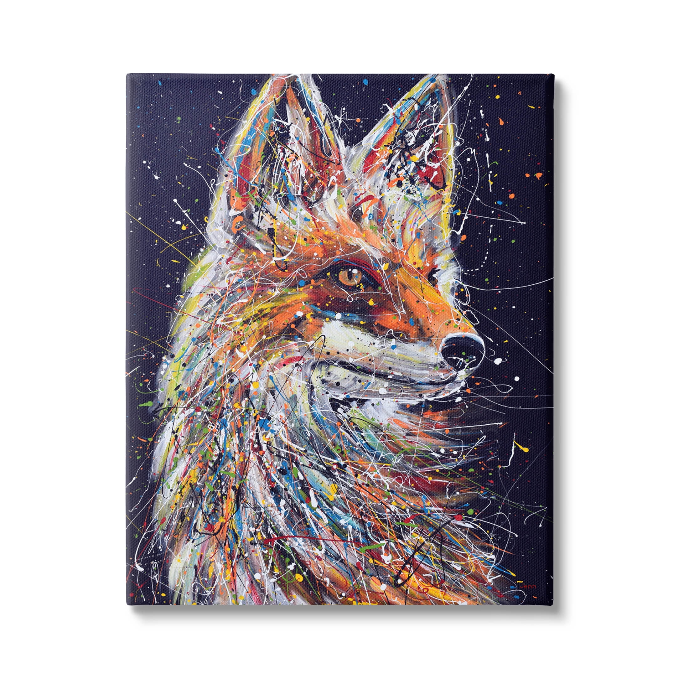 Contemporary Fox Urban Splatter Animals & Insects Painting Gallery Wrapped Canvas Print Wall Art