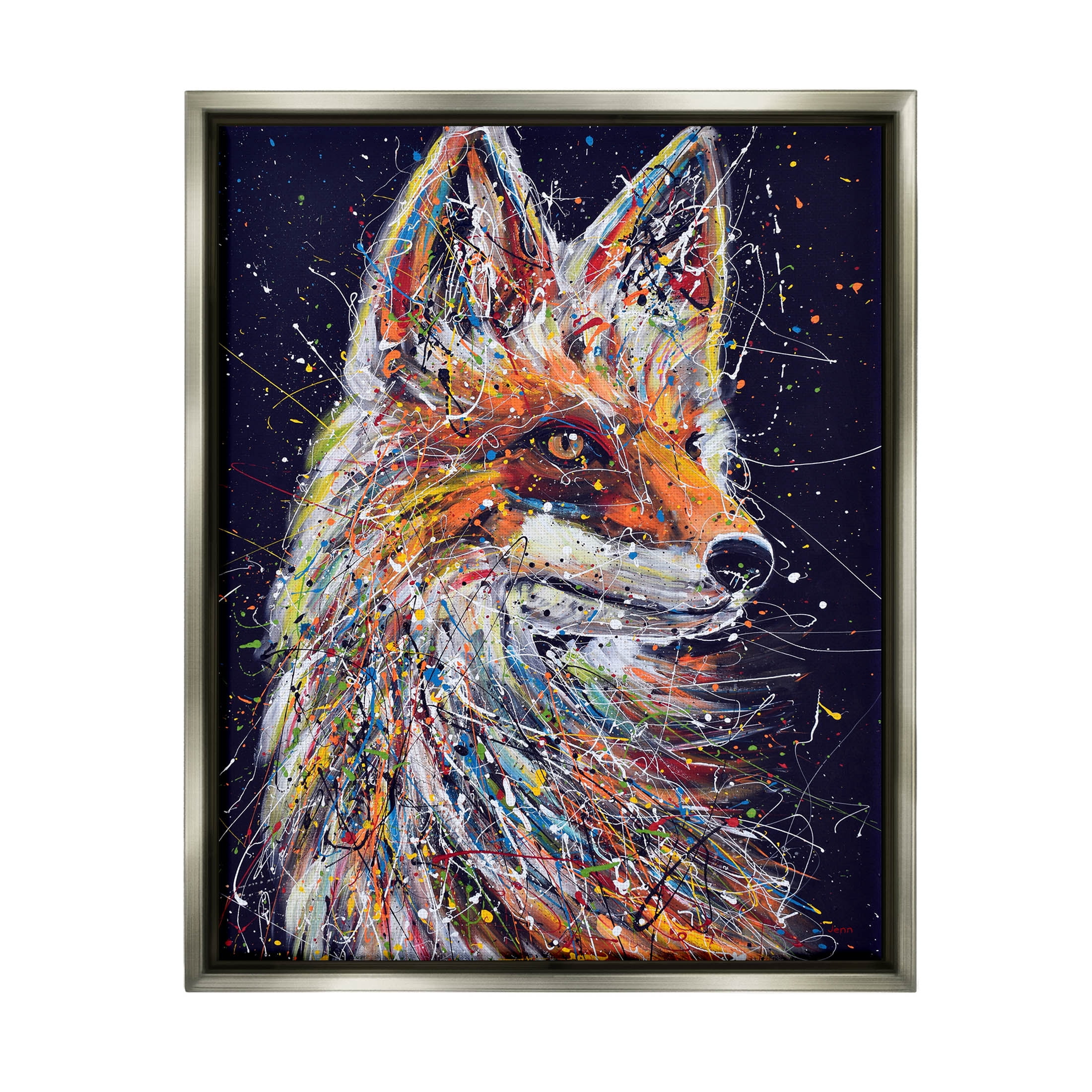 Contemporary Fox Urban Splatter Animals & Insects Painting Luster Gray Framed Art Print Wall Art