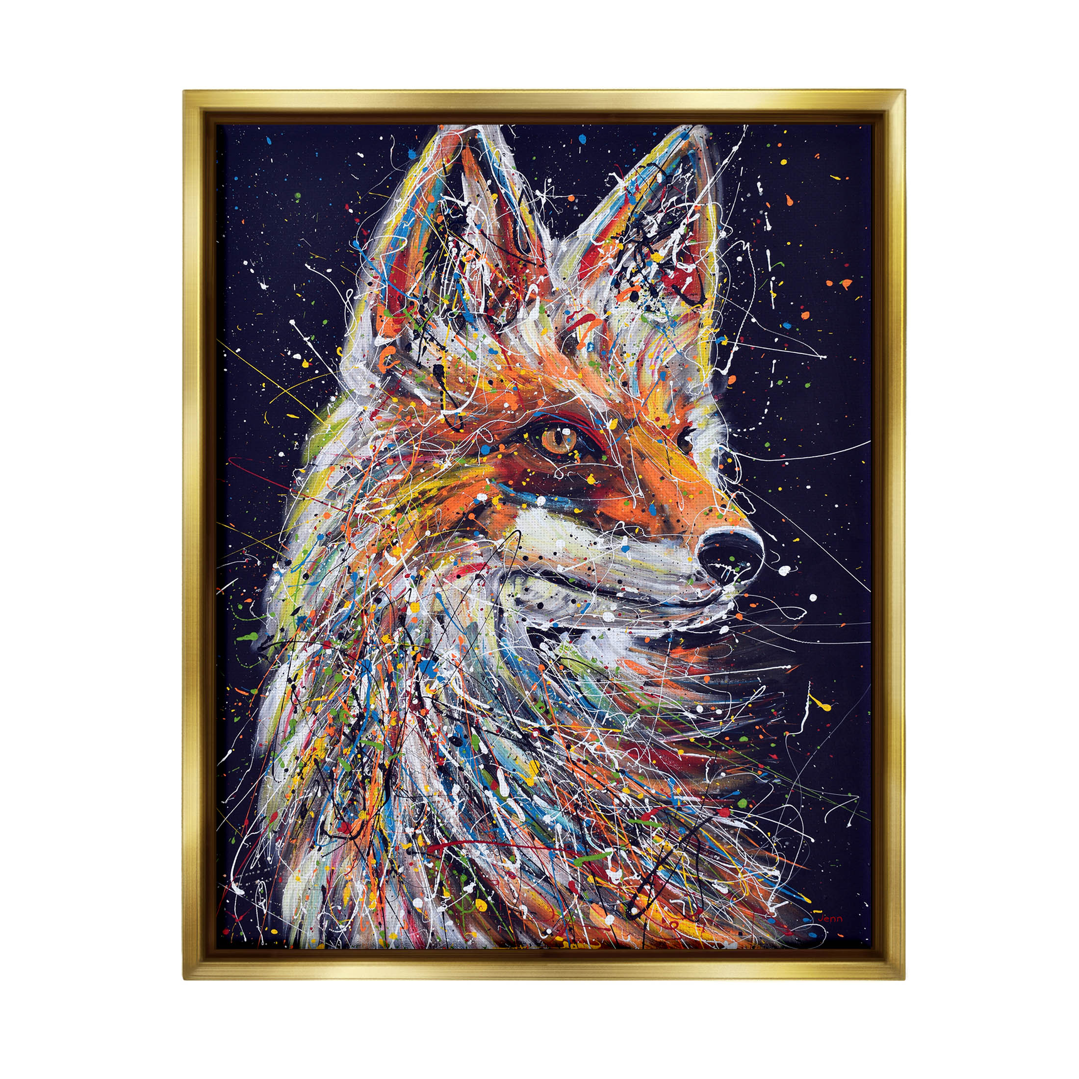Contemporary Fox Urban Splatter Animals & Insects Painting Metallic Gold Framed Art Print Wall Art