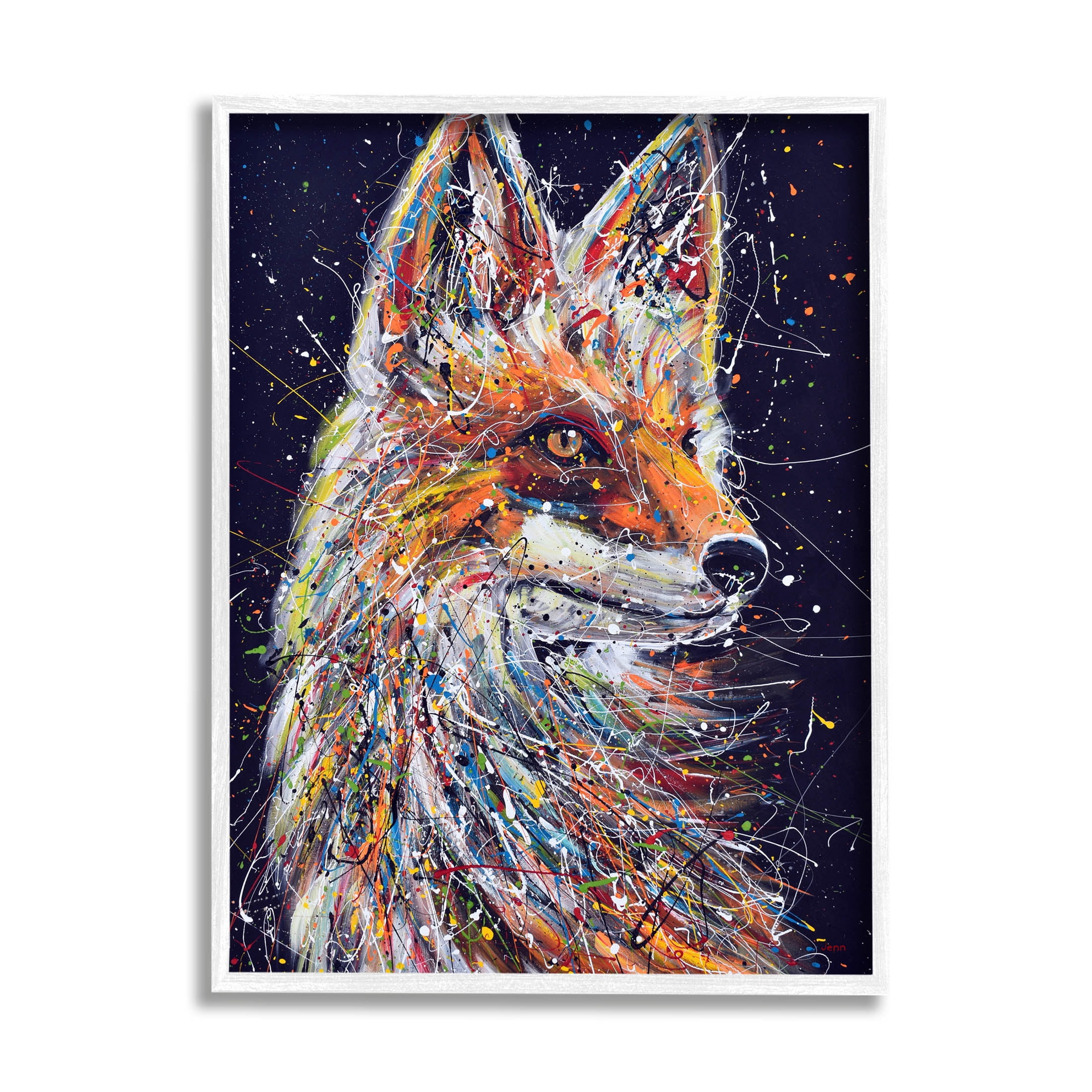 Contemporary Fox Urban Splatter Animals & Insects Painting White Framed Art Print Wall Art