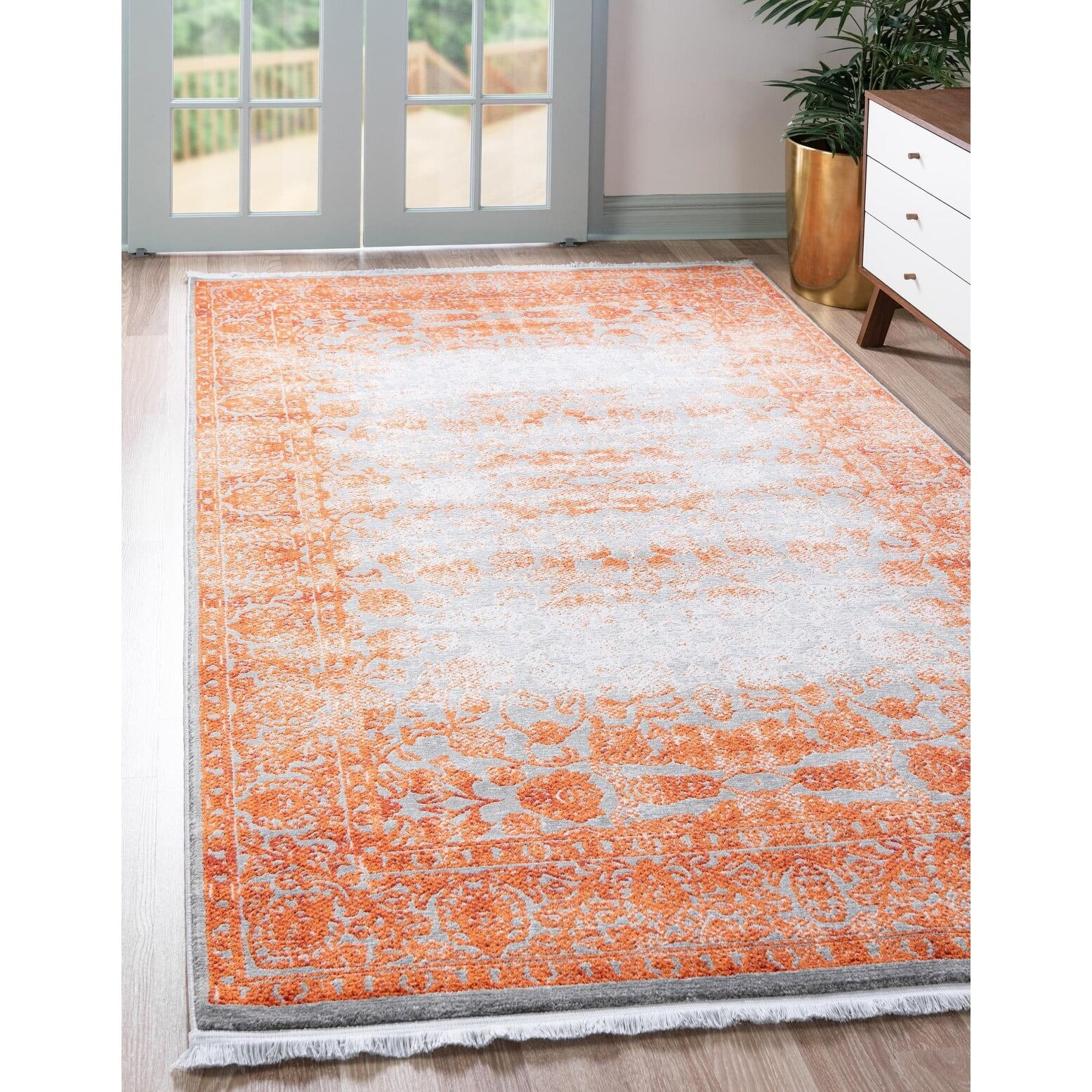 7'X10' Indoor Outdoor Rug Terracotta Orange Geometric Porch Deck