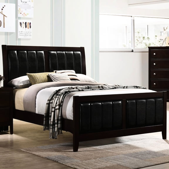 Contemporary Full Bed With Black Upholstery And Cappuccino Finish Chic Modern Wood Hip